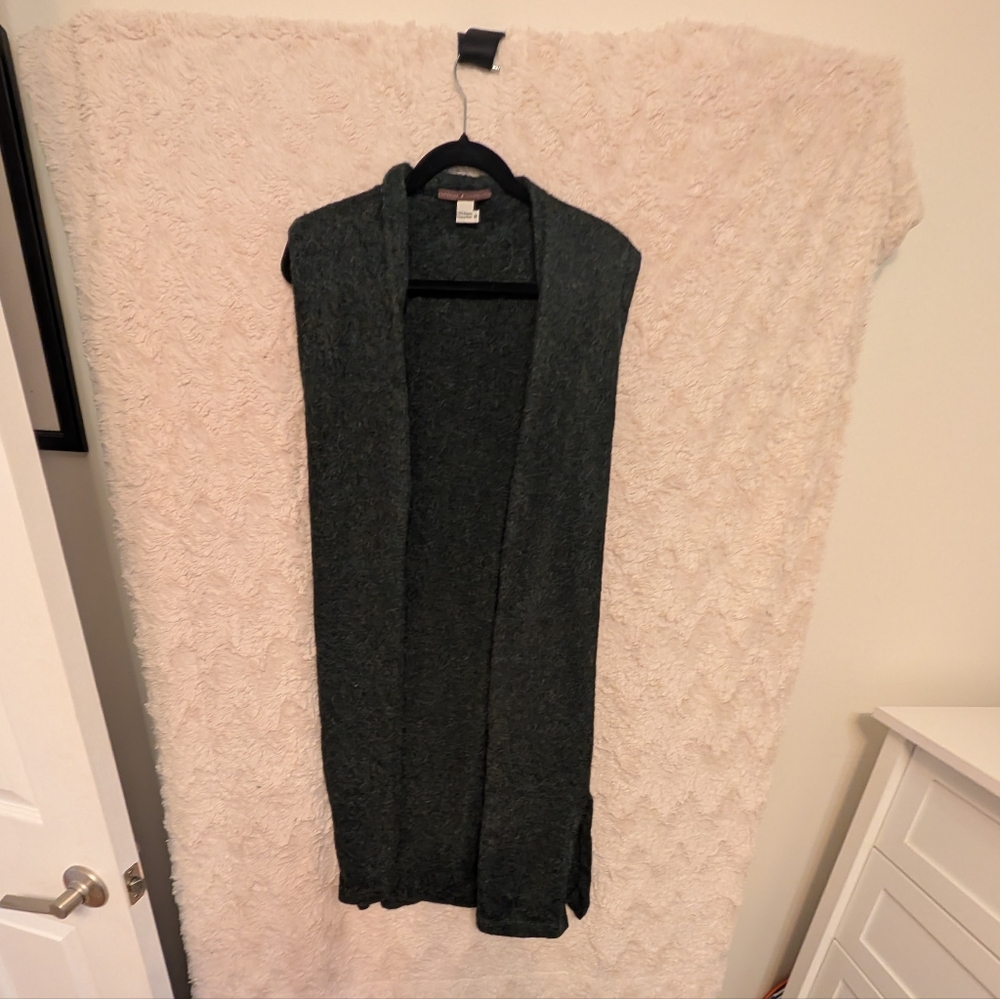 Peruvian Connection Dark Green/Gray Open Front Sleeveless Cardigan ALPACA